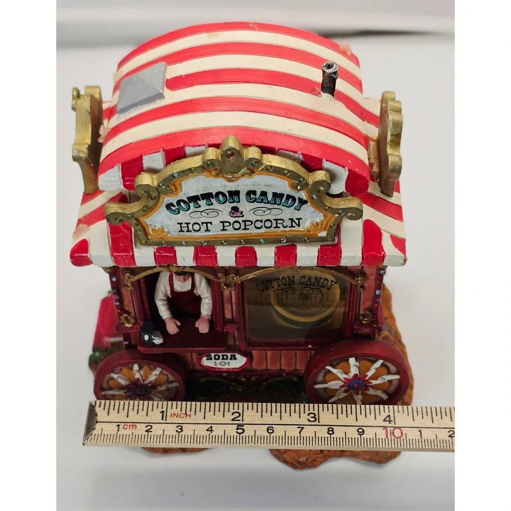 Lemax Village Collection Cotton Candy Hot Popcorn Wagon Carnival Figurine Flaw